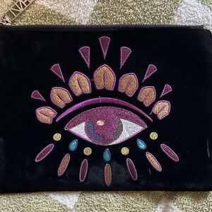Kenzo Black Clutch with Purple and Gold Embroidery